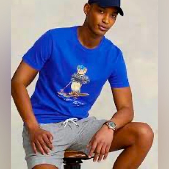 Polo Ralph Lauren Men's Royal Blue Custom Slim Fit Bear Graphic Print Te…